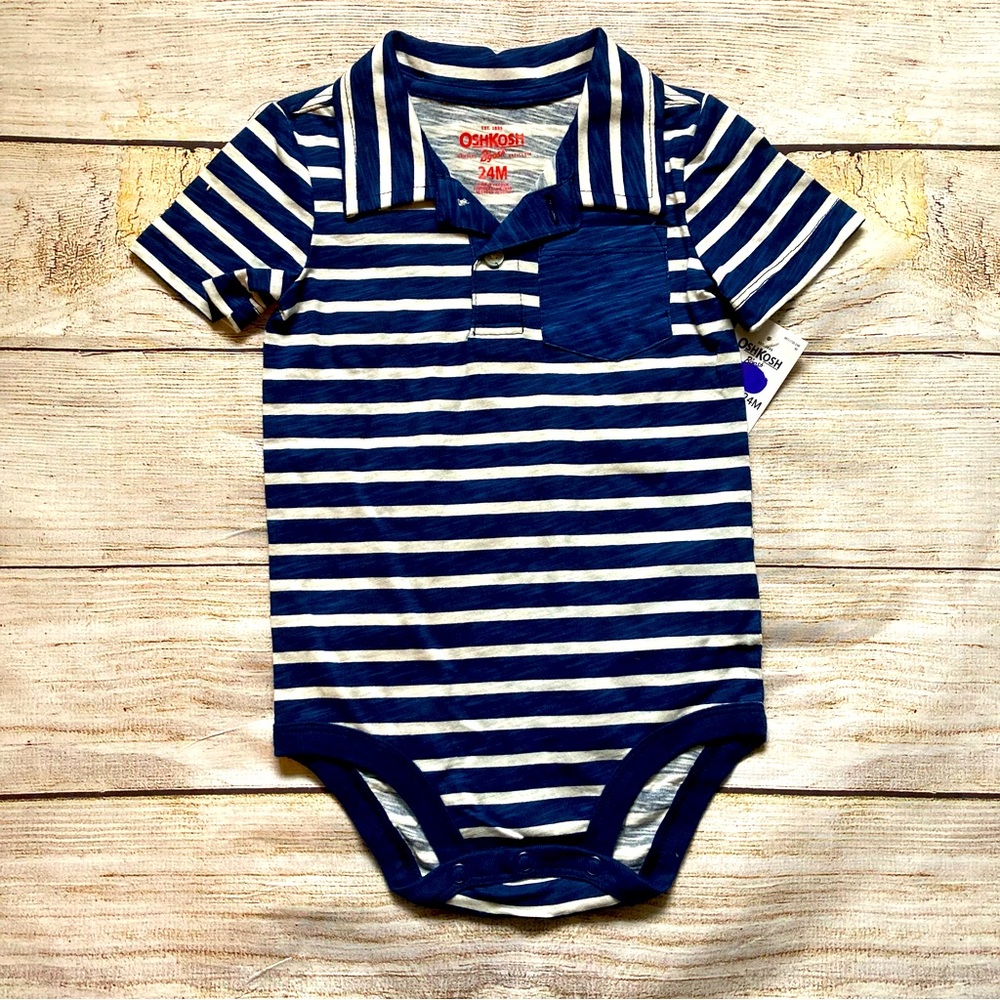 OshKosh Striped Short Sleeve Bodysuit NWT Boys Size 24 mo Blue White